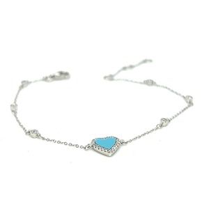 14k White Gold Heart-Shaped Bracelet- Diamonds and Turquoise